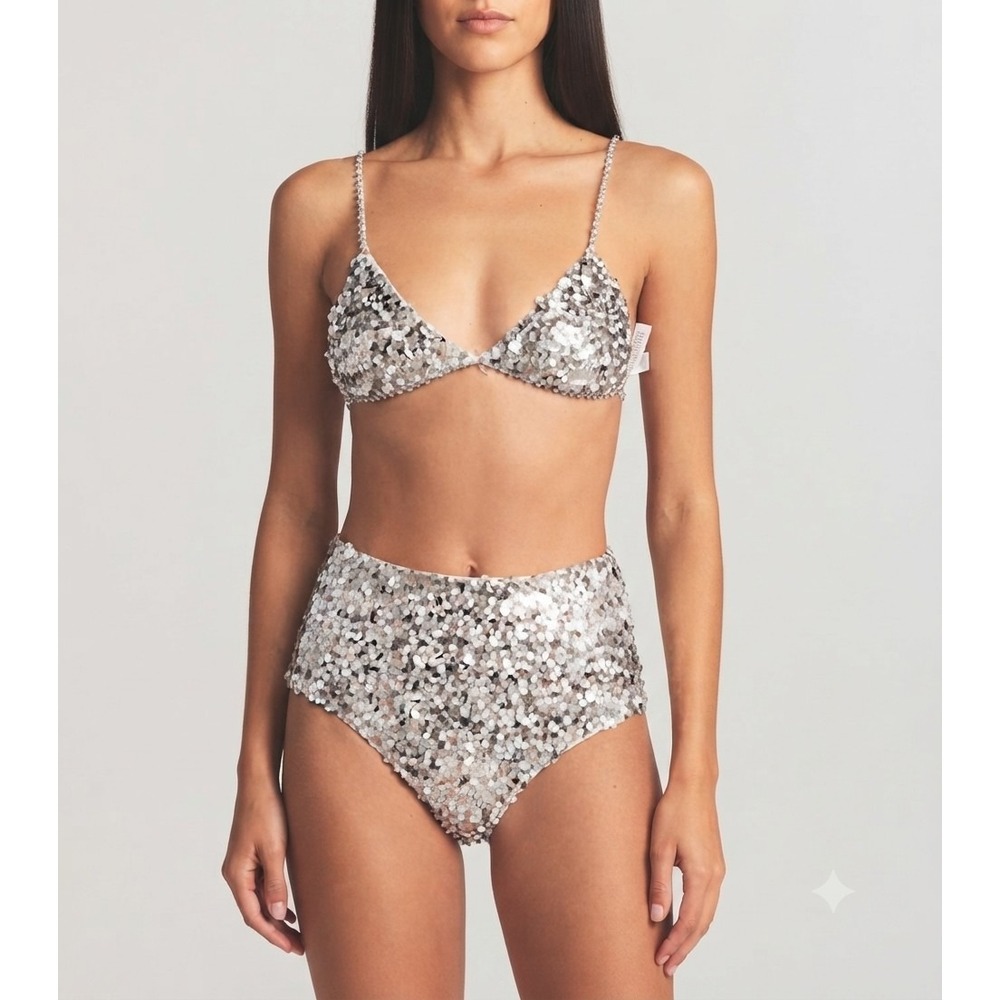 New SKIMS Sequin Bralette And Hipster Set XS Silver White Festival Rave Sexy